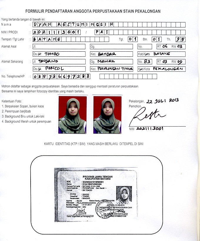 CONTOH PENGISIAN FORM PERPUS